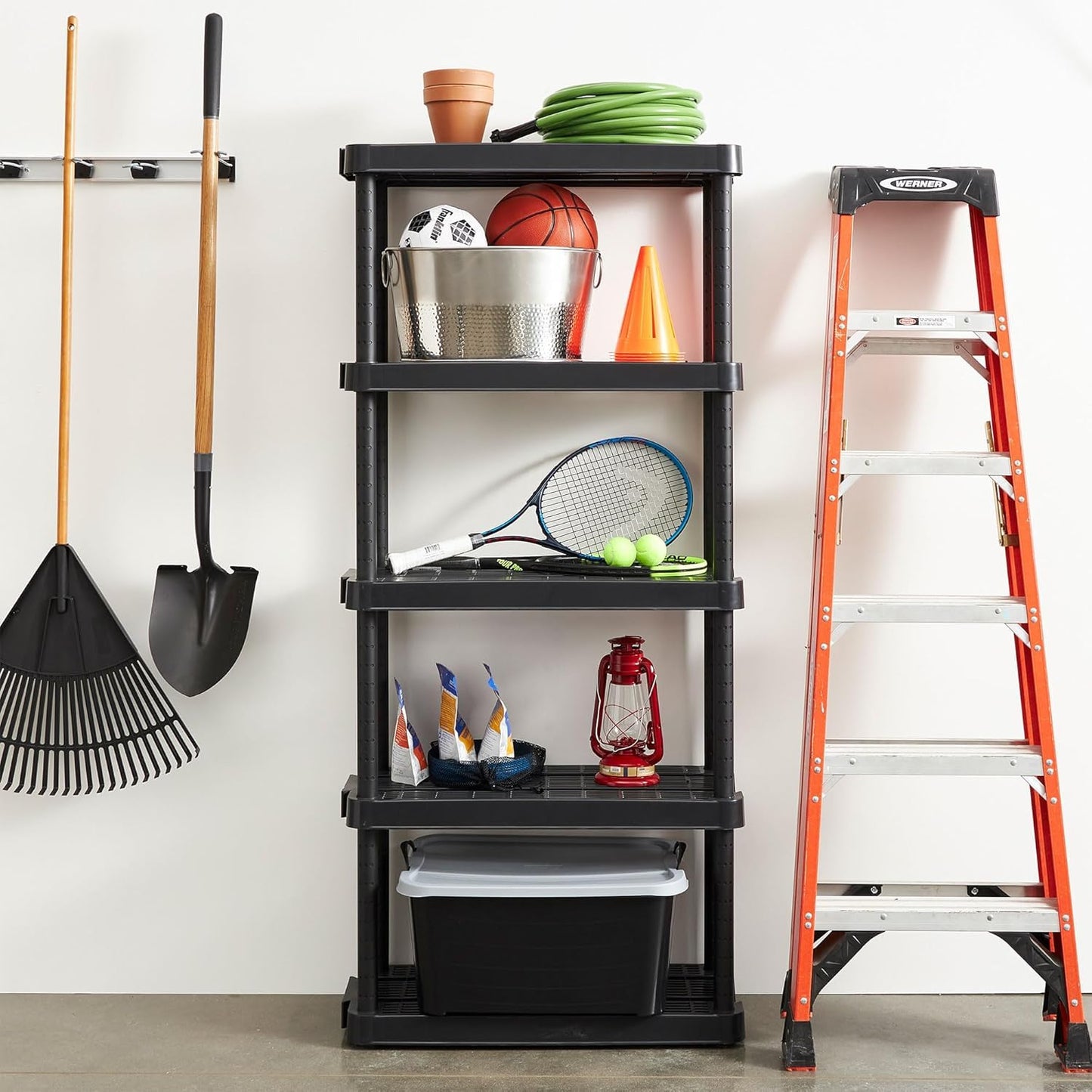 Gracious Living 5 Shelf 6 ft x 32 inch x 14 inch Adjustable Ventilated Medium Duty Shelving Unit Organizer System for Home, Garage, Basement, and Laundry, Black