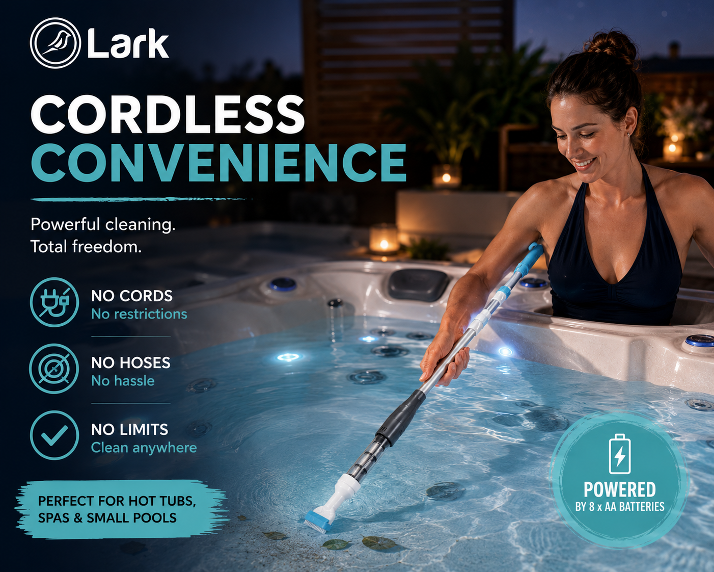 Lark Hot Tub Vacuum Spa Vac - Adjustable Length, Requires 8 x AA Batteries, Spa Vacuum for Hot Tub Cleaning, Efficient and User-Friendly, Ideal for Home and Professional Use