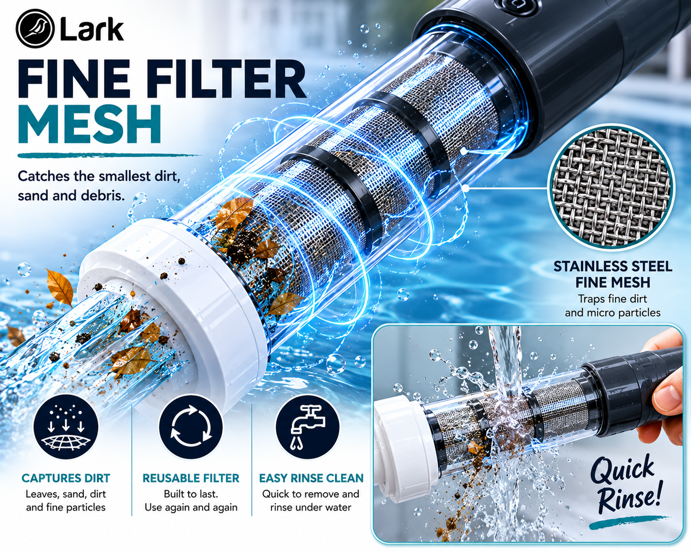 Lark Hot Tub Vacuum Spa Vac - Adjustable Length, Requires 8 x AA Batteries, Spa Vacuum for Hot Tub Cleaning, Efficient and User-Friendly, Ideal for Home and Professional Use