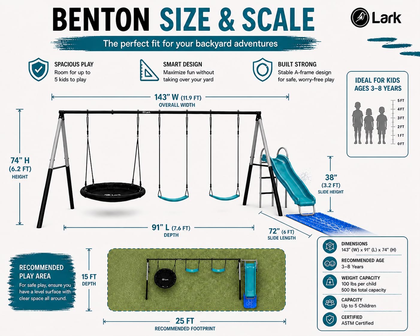 Lark Benton 5-Child Swing Set